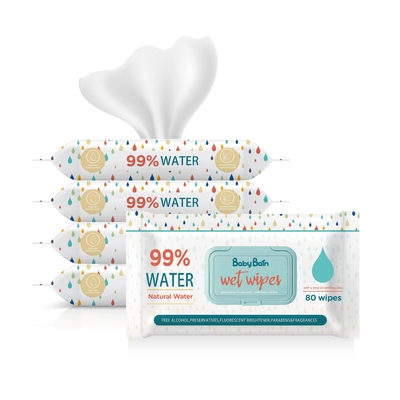 Trapos mojados de Eco del agua apacible disponible del bebé que limpian trapos del OEM G/M de los bolsos 80PCS