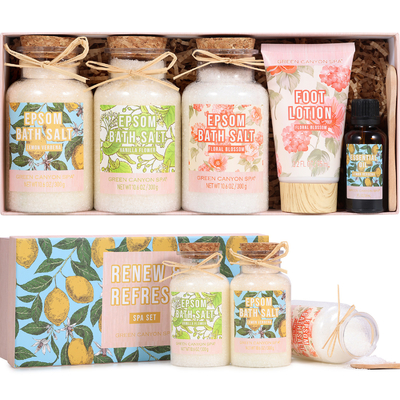 sistema del regalo de las sales de baño 8pcs con la sal de Epsom de la cucharada de Argan Oil Bath Bombs Wooden